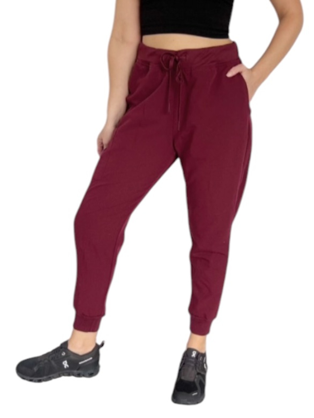 Mandala maroon high rise drawstring waist tapered ankle jogger scrub pants PM
